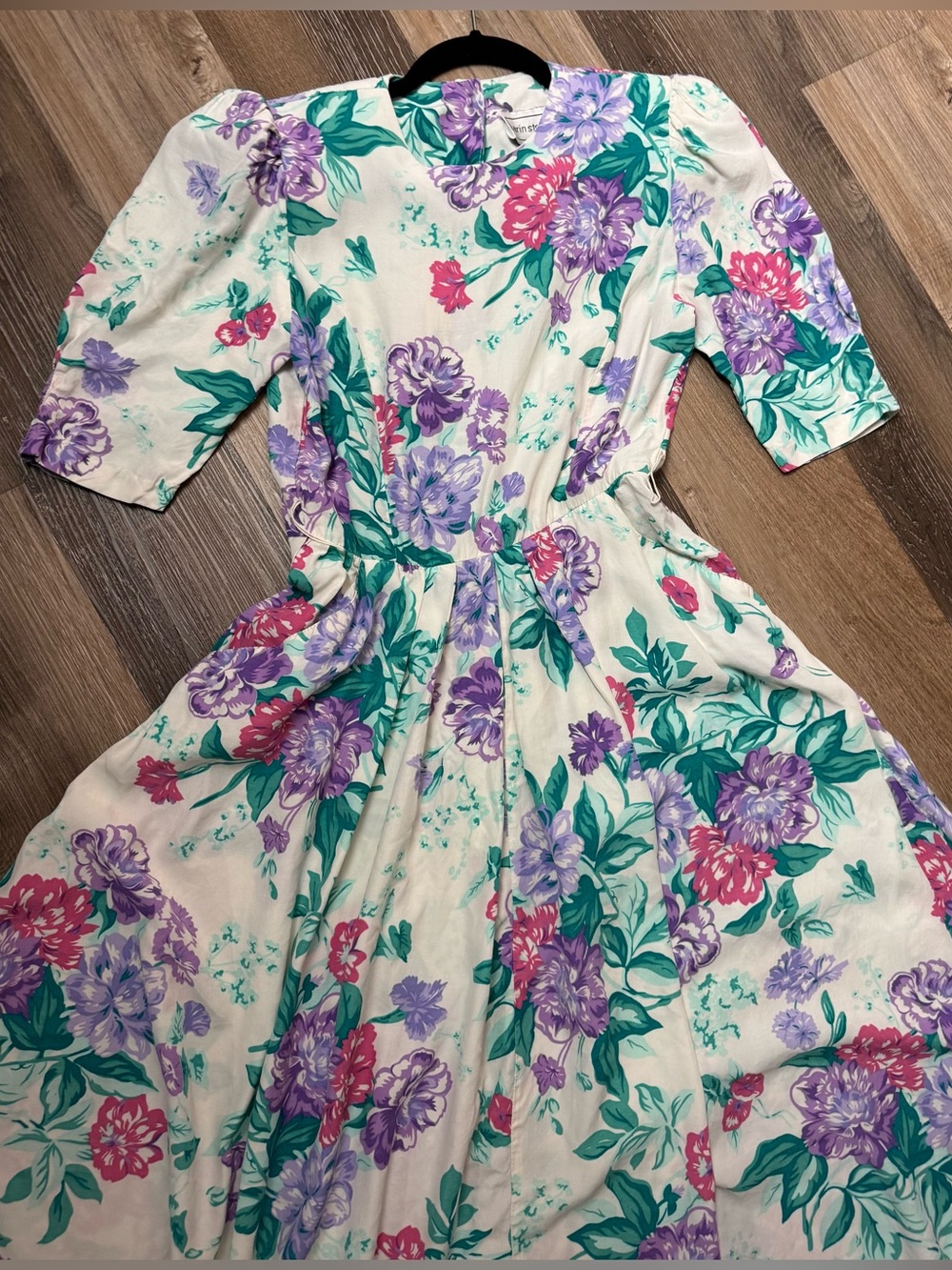Cottagecore 80s Karin Stevens Floral Puff-Sleeve Midi Dress